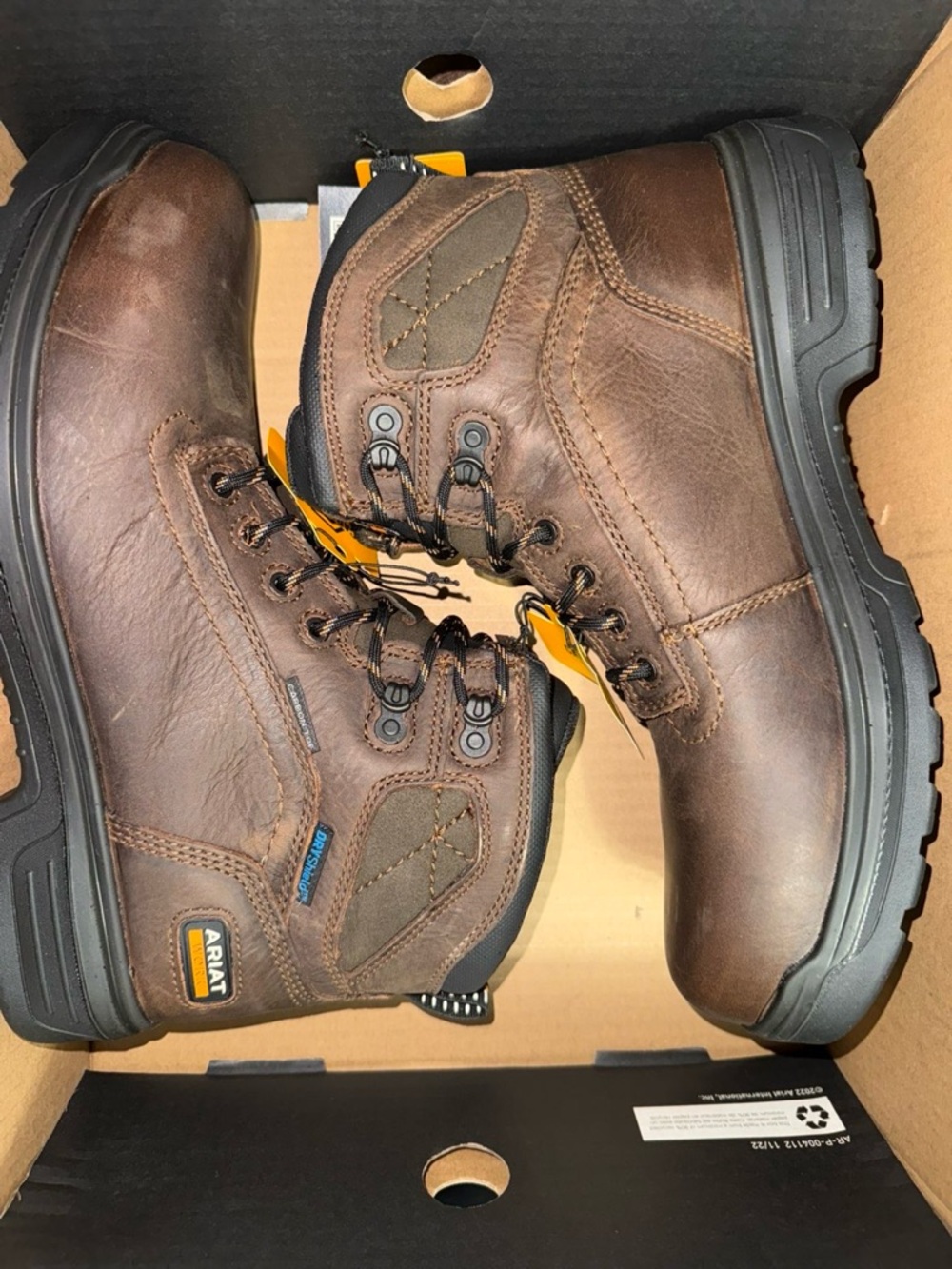 Ariat Brown Leather Waterproof Lace-Up Work Boots